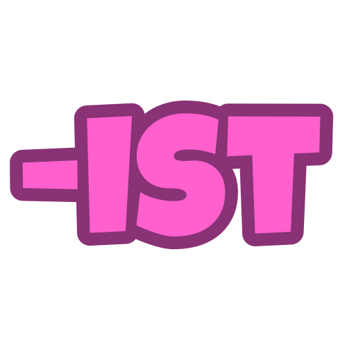 '-ist' in pink letters with a darker pink outline.